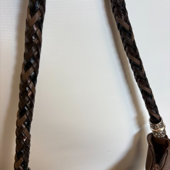 BRIGHTON Barbados Brown Pebbled Leather Hobo Shoulder Bag With Braided Handle - Picture 4 of 8